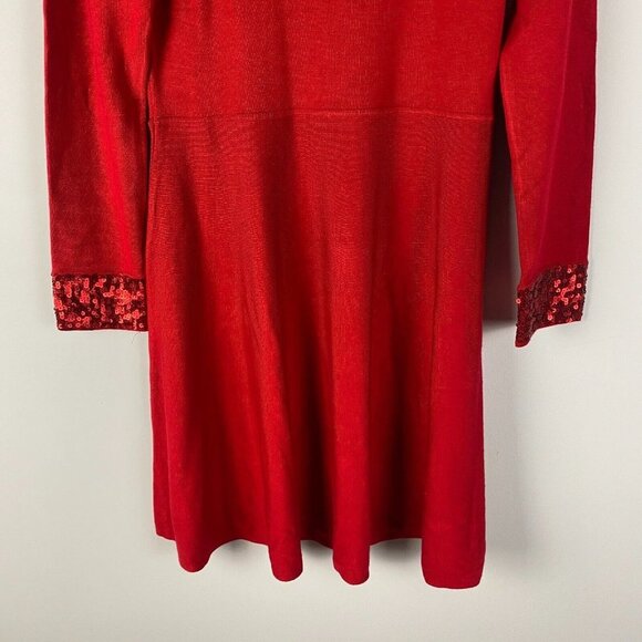 Jason Wu A-Line Knit Sweater Dress M Red Round Neck Long Sleeve Sequined Cuff - Picture 3 of 10